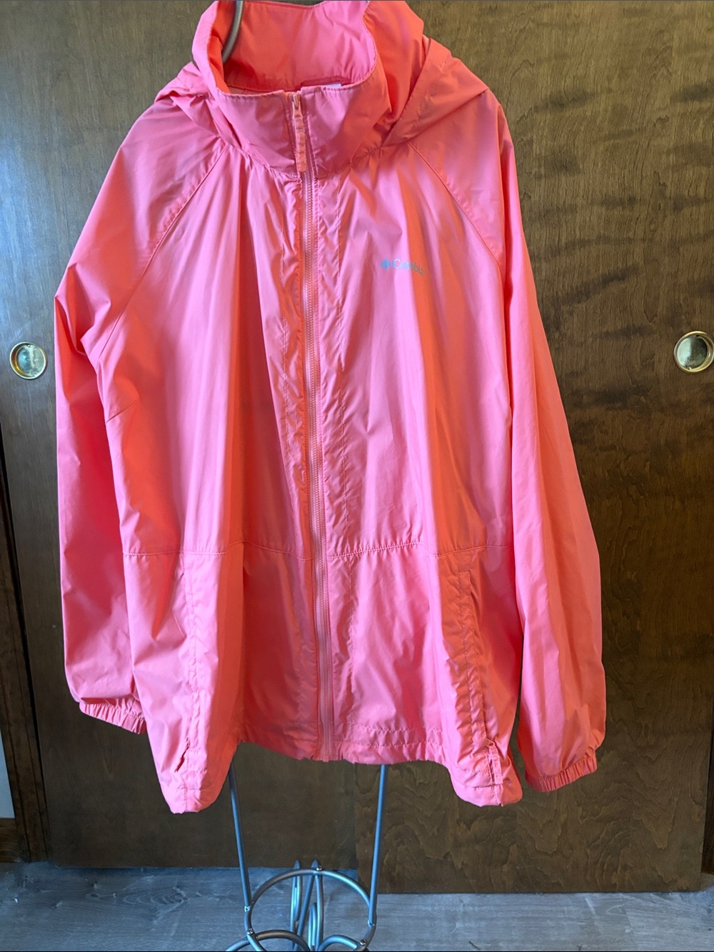 Columbia Coral Pink Hooded Packable Rain Jacket